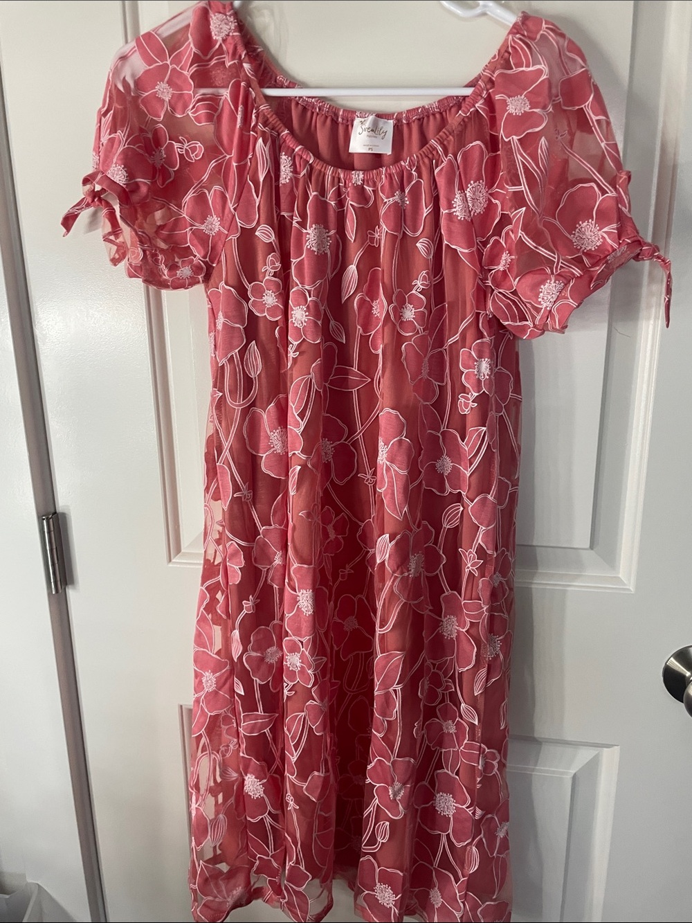 Pink Floral Sheer Overlay Dress